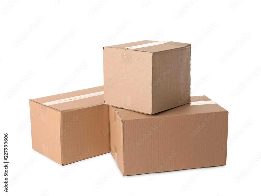 Cardboard boxes on white background. Mockup for design Cardboard boxes on white background. Mockup for design
