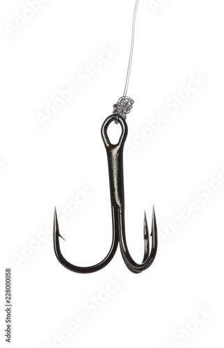 Fishing hook on white background. Angling equipment