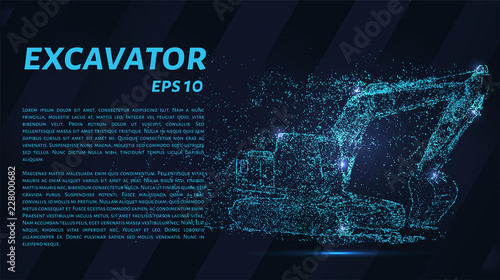 The excavator of the particles. The excavator consists of small circles. Vector illustration.