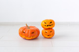 Halloween pumpkin heads jack lantern with scary evil faces spooky holiday