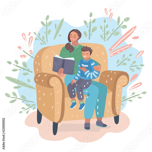 Mother reading a book with her son