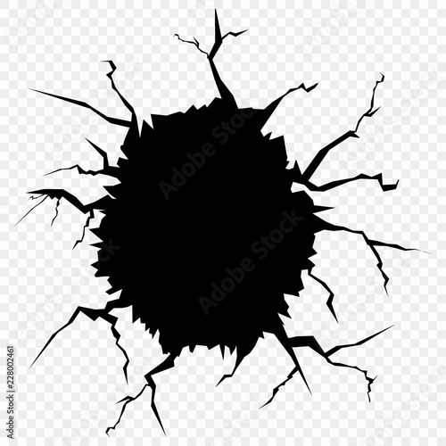 Vector illustration of a hole in the wall on an isolated transparent background. Cracking ground. Template for Content, advertising, banner, poster.