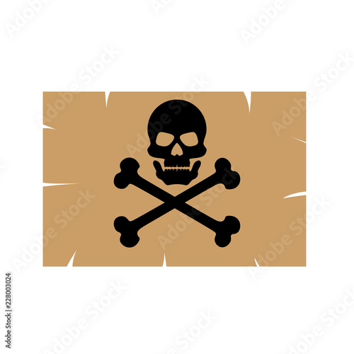 Worn decal of a skull with crossbones. Pirates icon. Cartoon poison. Vector design element on isolated background.