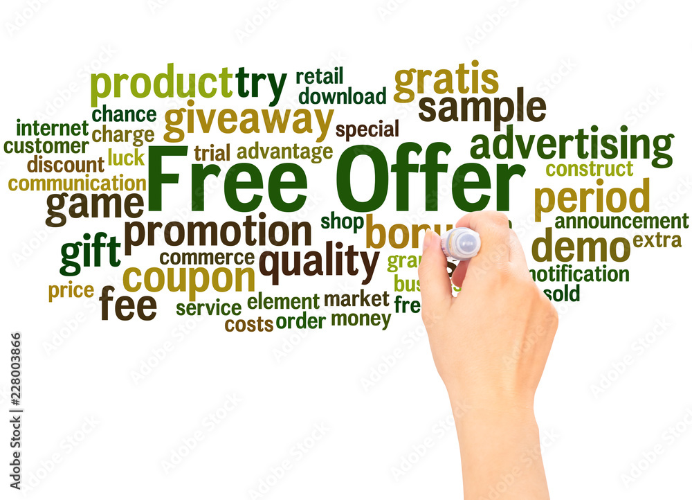 Free offer word cloud hand writing concept Free offer word cloud hand writing concept