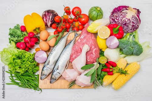 Mediterranean diet with fish,meat and vegetables