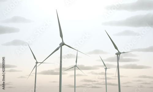 Windmill turbine for electric power and eco power, 3D rendering.