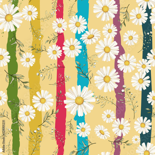 Vector seamless pattern with the chamomiles