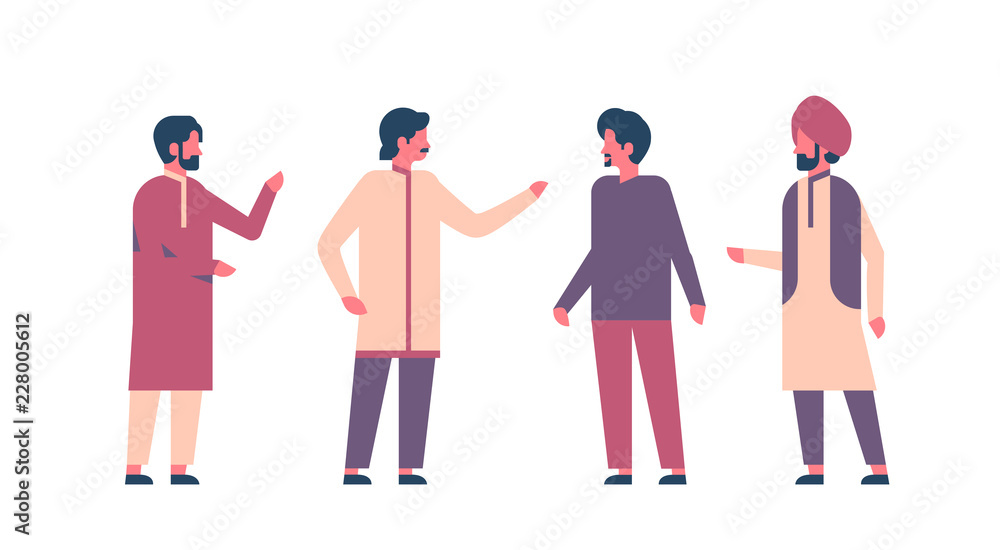 indian man group wearing national traditional clothes hindu men celebration concept male cartoon character full length isolated horizontal flat vector illustration
