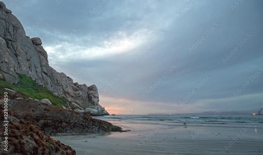 Twilight Evening Sunset at Morro Rock on the central coast of California at Morro Bay California United States