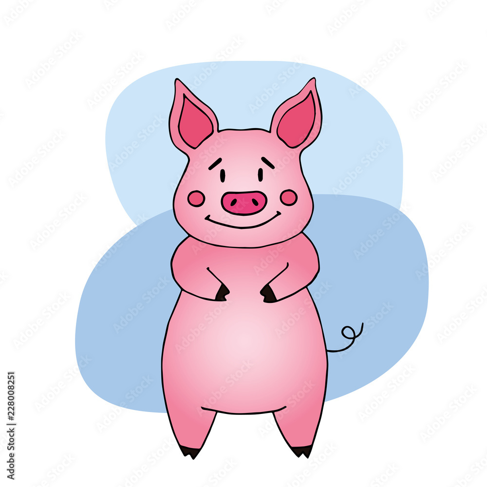 Cool. Hand drawn cute Pig. New year of pig 2019 symbol Cool. Hand drawn cute Pig. New year of pig 2019 symbol
