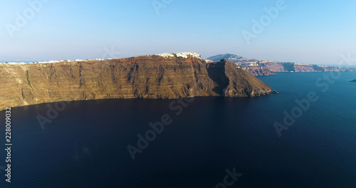 village on the island of Santorini in aerial view
