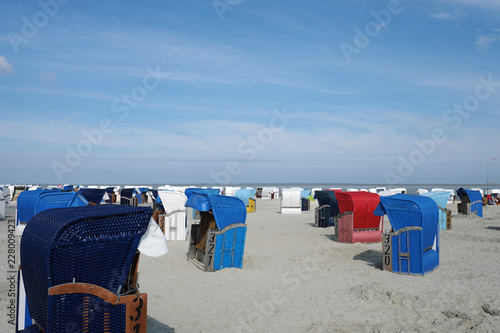 Strandkörbe am Nordseestrand - Stockfoto