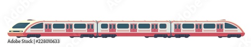Passanger modern electric high-speed train. Railway subway or metro transport. Underground train Vector illustration flat style.