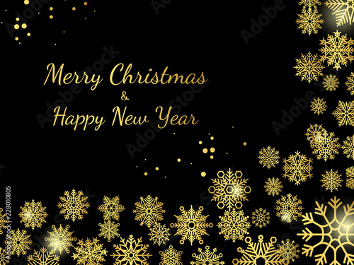 Gold snowflakes background vector template. Christmas banner design