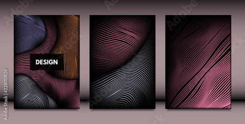 Abstract Wavy Shapes with 3d Effect. Cover Design Templates Set with Vibrant Gradient and Wavy Stripes in Minimal Style. Vector Abstraction with Distorted Lines. Wavy Shapes for Cover, Brochure, Book