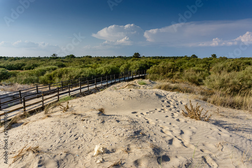 wooden path over dunes to the beach in Vila Real de Santo Antonio  Algarve. Portugal