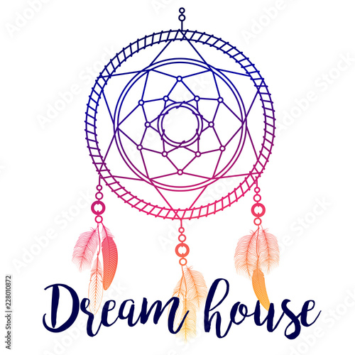 Dream house poster design with hand drawn dream catcher vector illustration