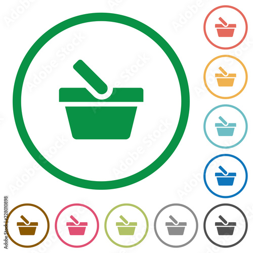 Shopping basket flat icons with outlines