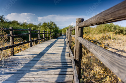 wooden path over dunes to the beach in Vila Real de Santo Antonio, Algarve. Portugal