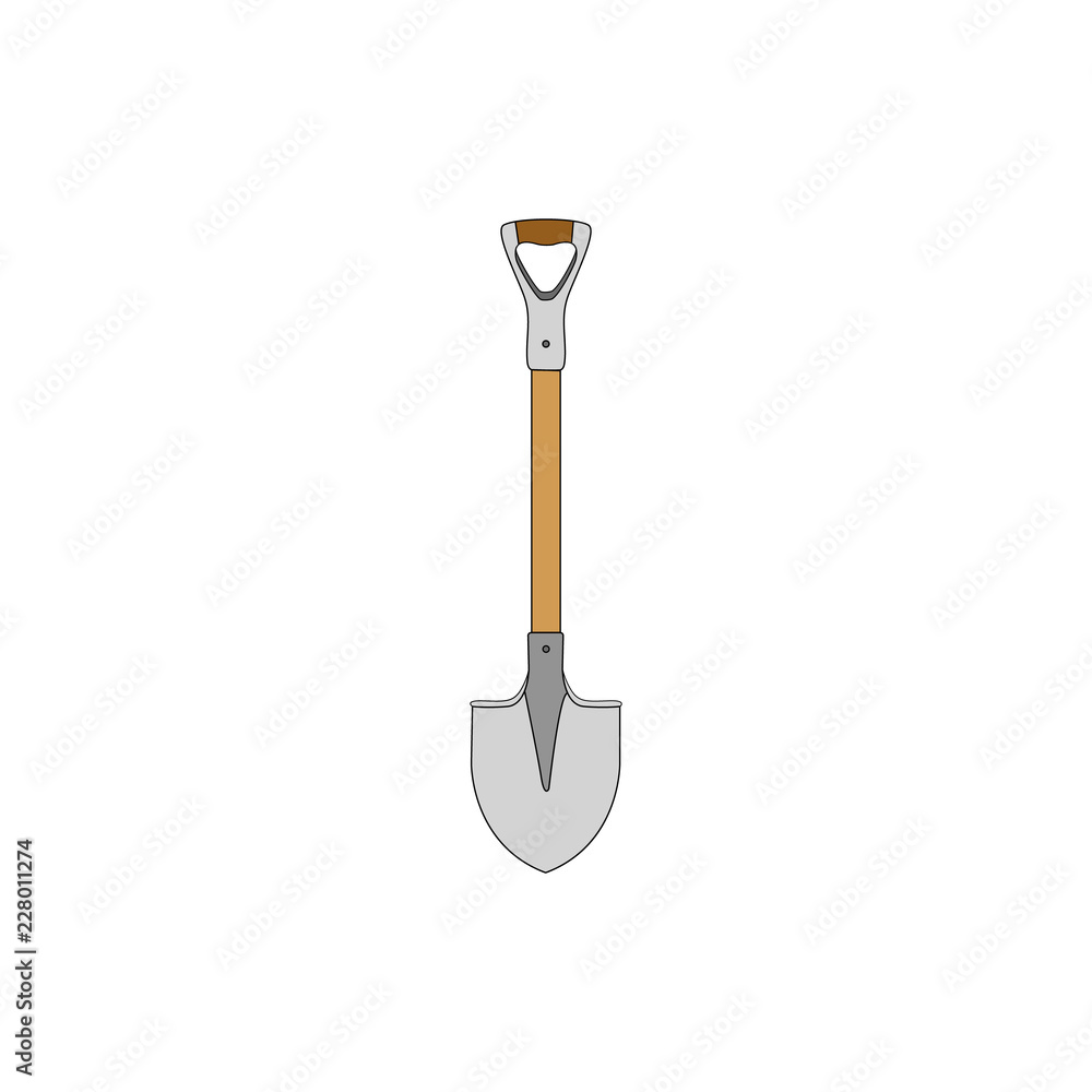 Shovel, spade, icon on isolated white background. Garden equipment. Spring, summer work. Farm tools for digging holes. Vector flat design. Shovel, spade, icon on isolated white background. Garden equipment. Spring, summer work. Farm tools for digging holes. Vector flat design.