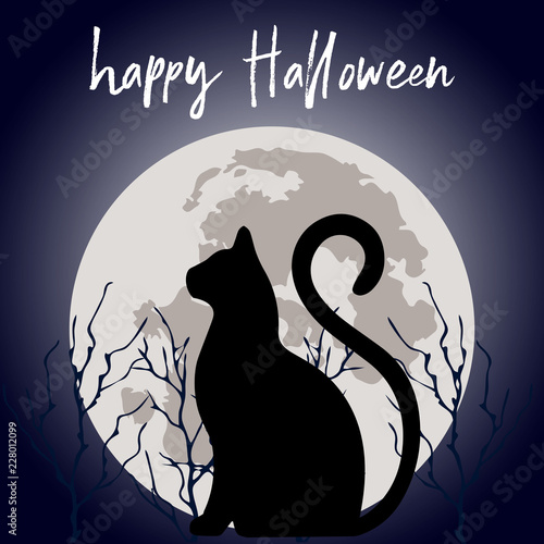 Full moon with cat cats Silhouette of animal in night sky with full moon. Fun Funny meow halloween hush