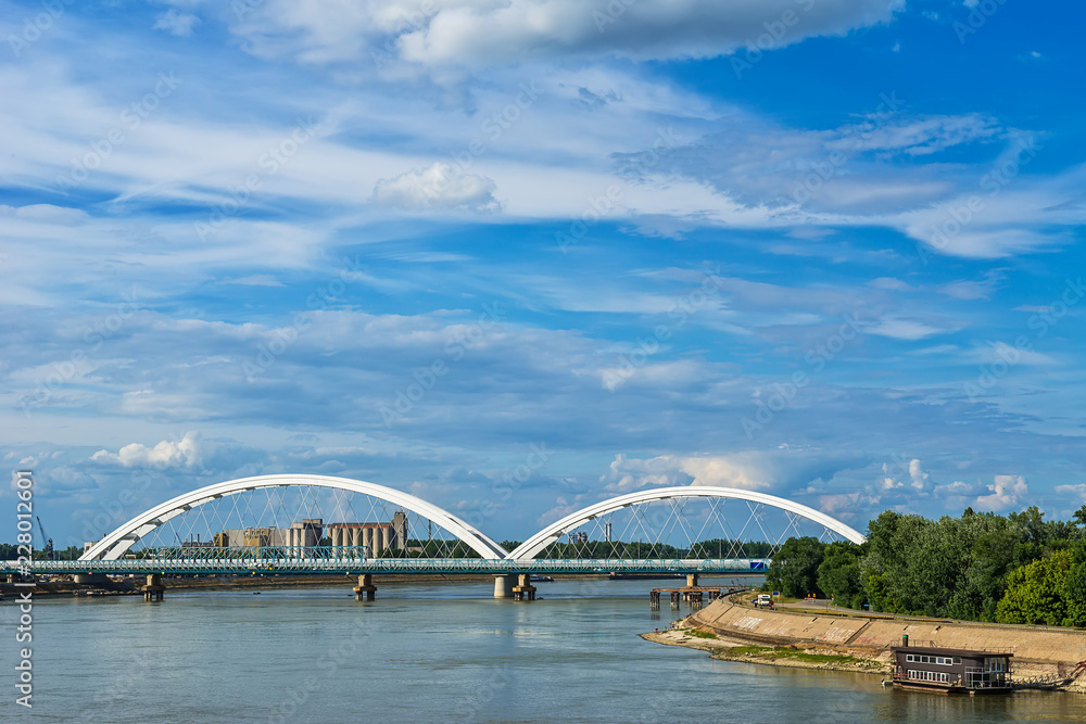 Naklejka premium Novi Sad, Serbia - June 25, 2018: Zezelj bridge over Danube in Novi Sad