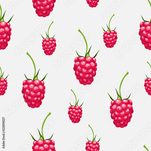 Seamless pattern of raspberries, autumn fruit pattern. 