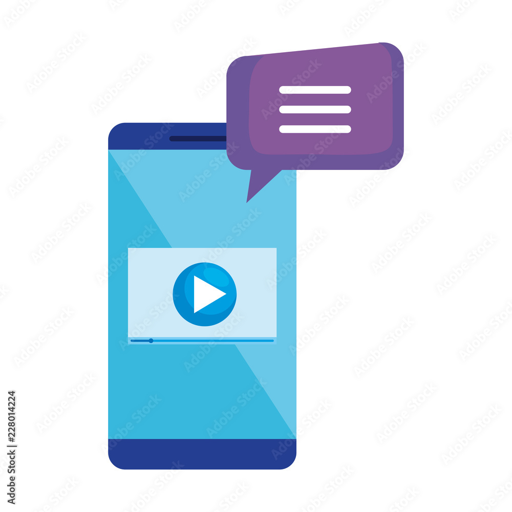 smartphone with media player and speech bubble smartphone with media player and speech bubble