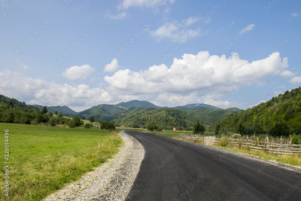 Hillside, winding road