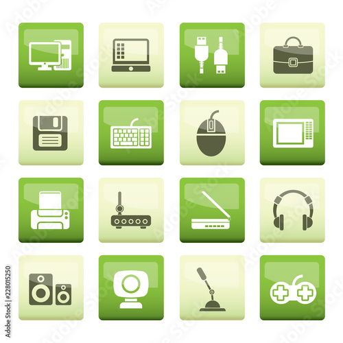 Fotografia Computer equipment and periphery icons over green background - vector icon set