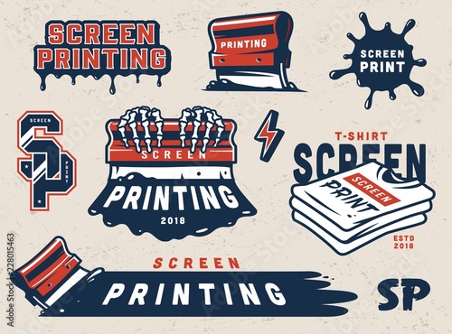 Vintage screen printing colorful elements set