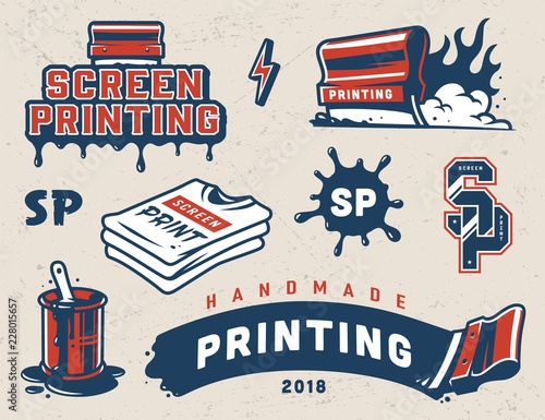 Vintage screen printing colorful composition