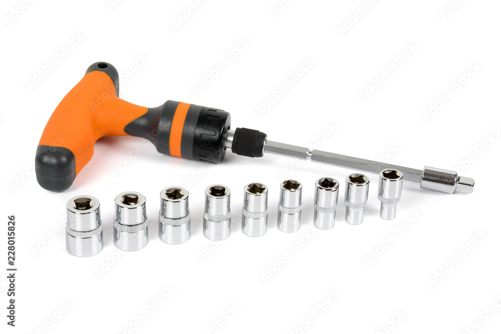 Socket spanner set on white background Socket spanner set on white background