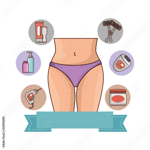 Crotch of woman with hair with set products