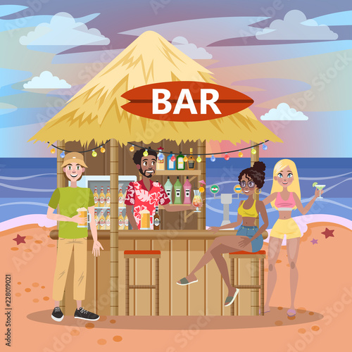 People drink cocktail at the beach bar