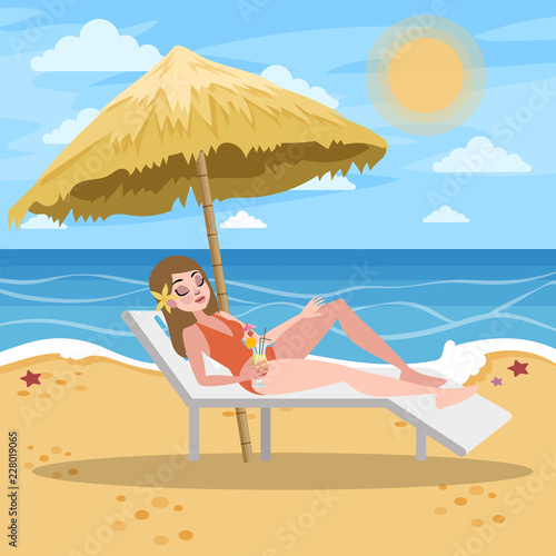 Woman sunbathe on the summer sea beach