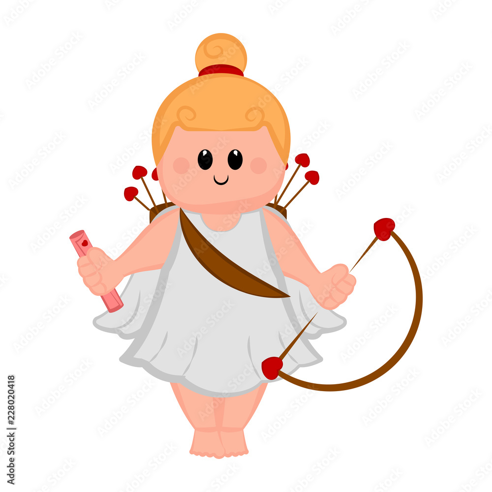 Cute cupid girl icon with bow and arrows. Valentine day. Vector illustration design