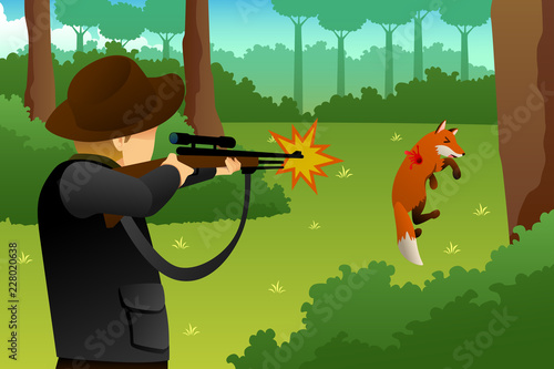 Hunter Shooting a Fox Illustration