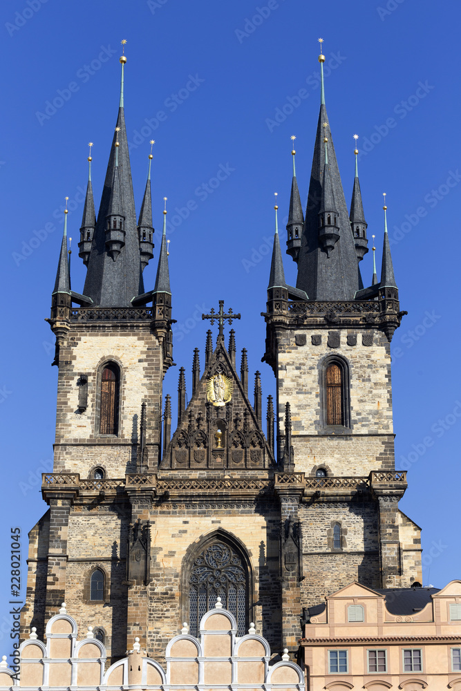 Gothic Tyn Cathedral in Prague , Czech Republic