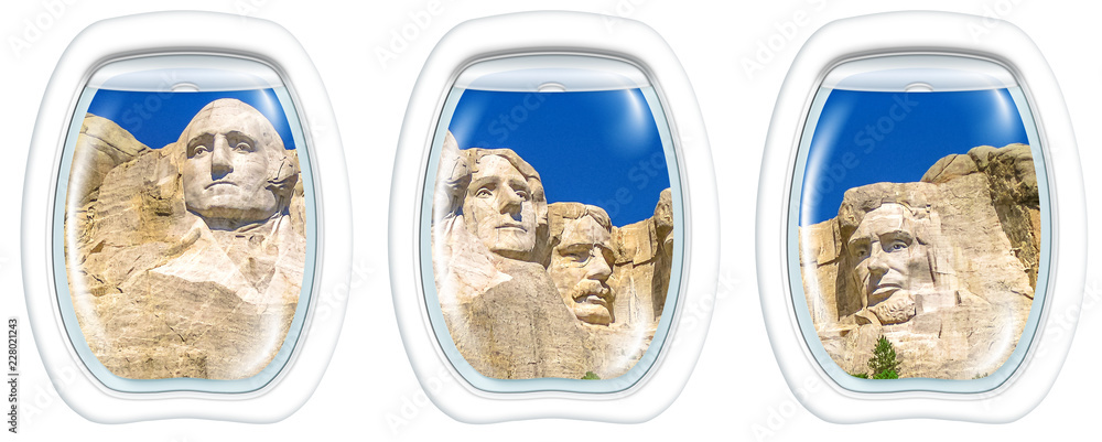 Φωτογραφία Three porthole frame windows on Aerial view of Mount Rushmore National Memorial of United States of America in South Dakota