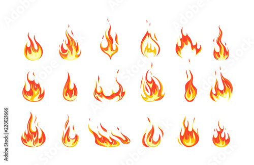 Set of red and orange fire flame