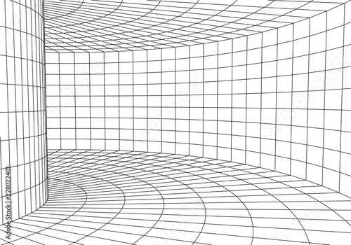 Tunnel or wormhole. Digital 3d wireframe tunnel. 3D tunnel grid. Network cyber technology. Surrealism. Background abstract vector image