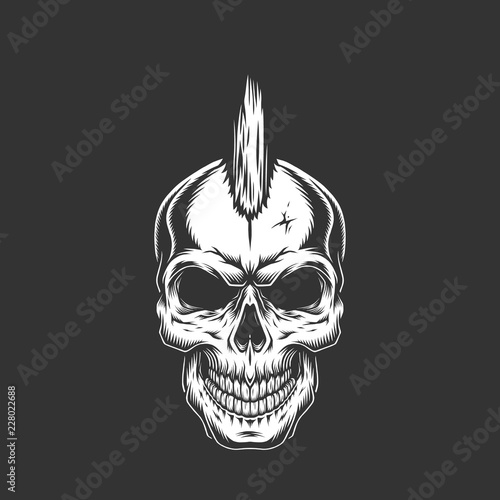 Punk rock skull with iroquois hairstyle