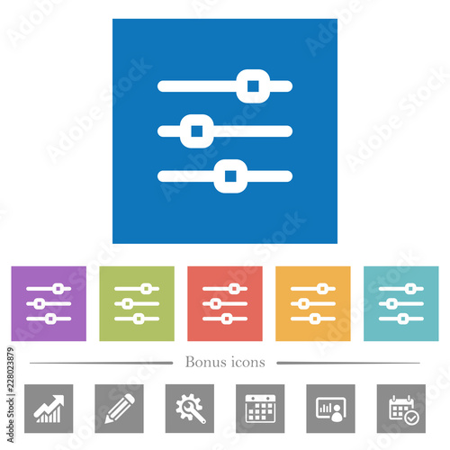 Horizontal adjustment flat white icons in square backgrounds