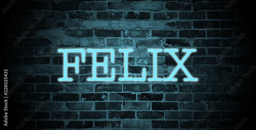 Ταπετσαρία first name Felix in blue neon on brick wall