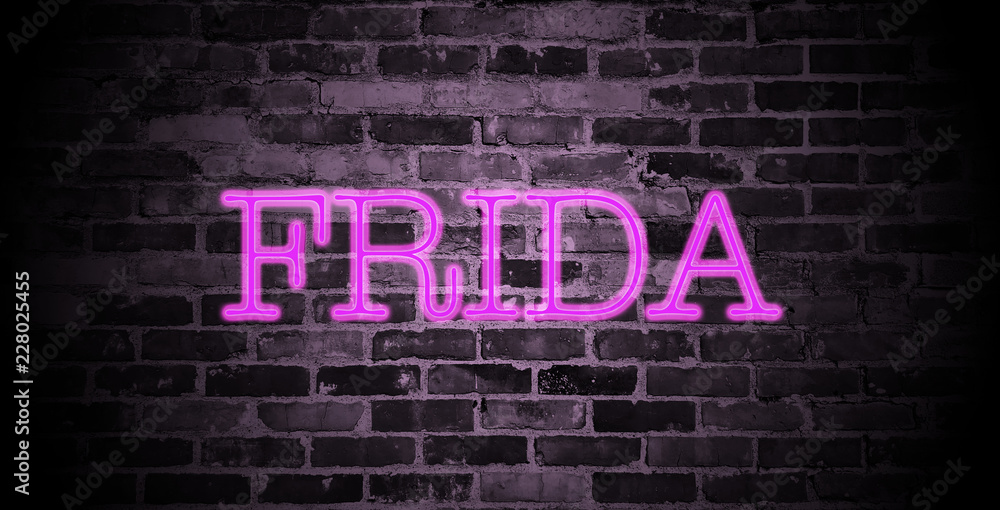 first name Frida in pink neon on brick wall first name Frida in pink neon on brick wall