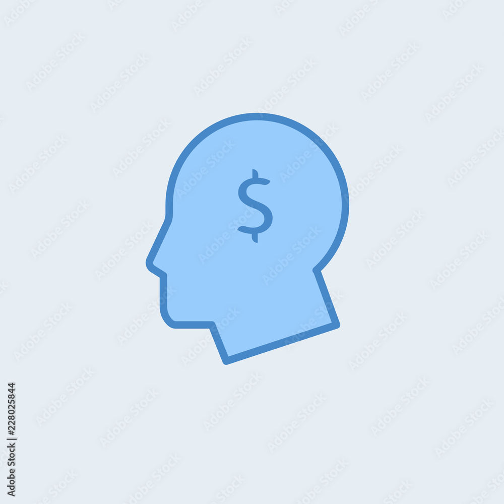 Head with dollar symbol vector sketch icon isolated on the white background. Head with dollar symbol vector sketch icon isolated on the white background.