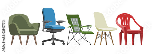 Chair vector comfortable furniture armchair and seat pouf design in furnished apartment interior illustration set of business office-chair or easy-chair isolated on white background photo