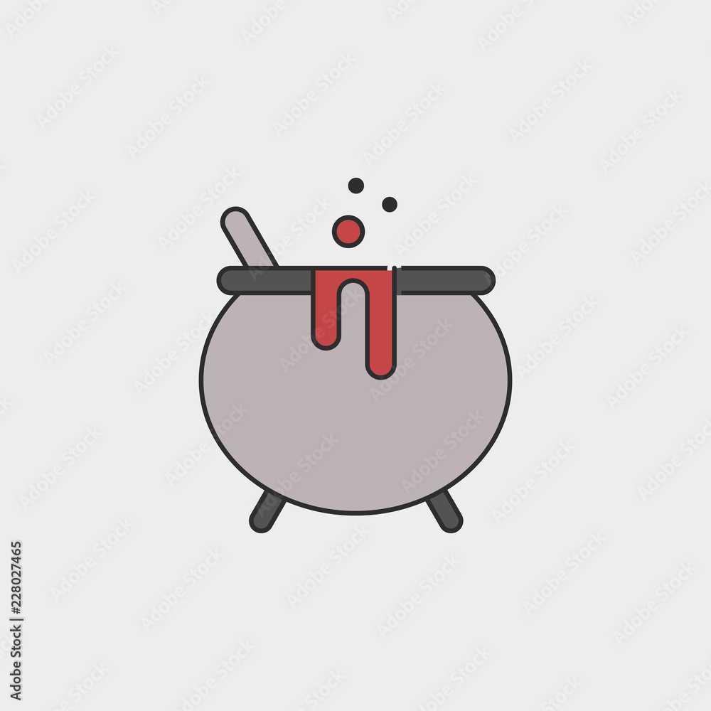 Witches cauldron with potion outline colored icon