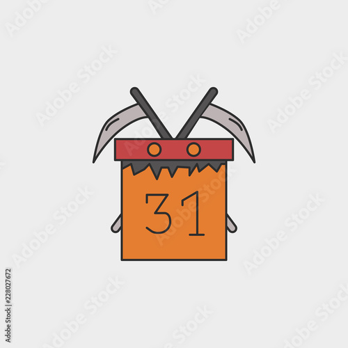 Calendar with spits iconHalloween holiday Symbol outline colored icon photo